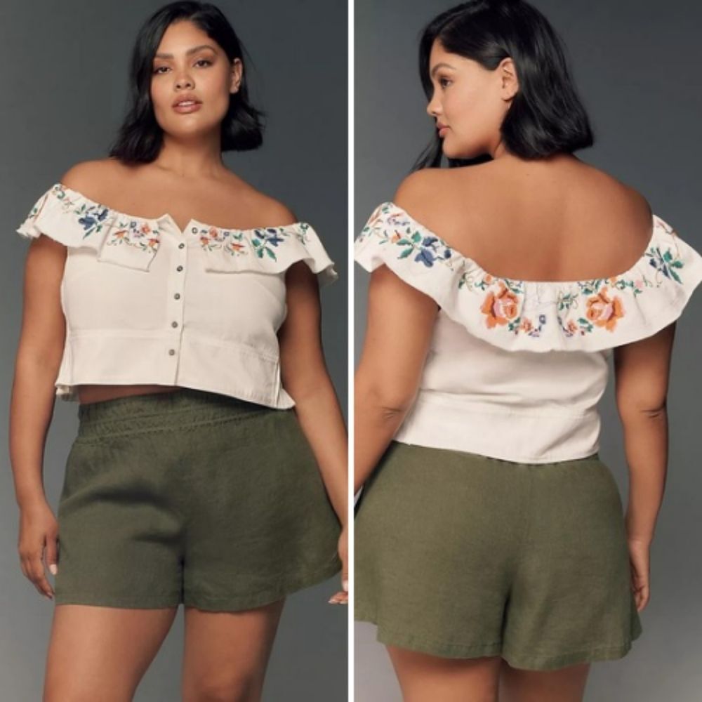 NWT Anthropologie Pilcro Embellished Ruffle Collar Top | 3X